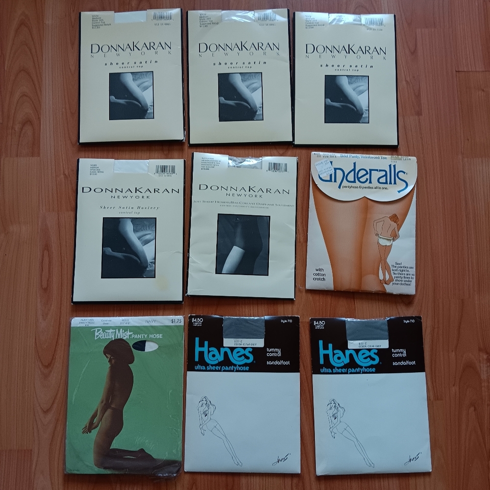 Lot of 9 Pairs of New Vintage Panty Hose Hanes Donna Karan Beauty Mist‎